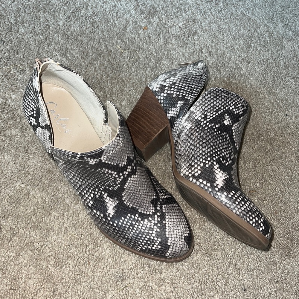 Snake skin print booties